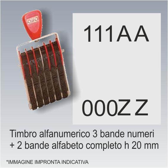 Timbro alfanumerico 3 bande numeri  + 2 bande alfabeto completo h 20 mm